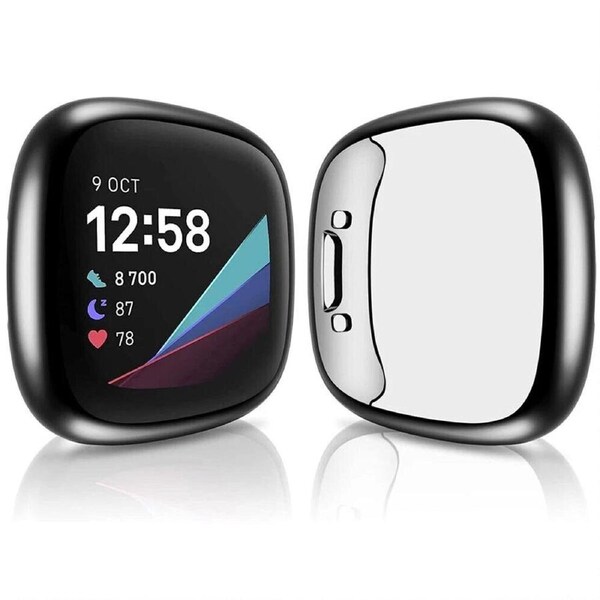 Black Fitbit Versa 3 / Sense Case Cover Screen Protector Full Coverage Watch