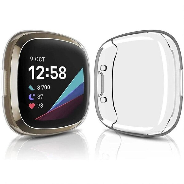 Clear Fitbit Versa 4 / Sense 2 Case Cover Screen Protector Full Coverage Watch
