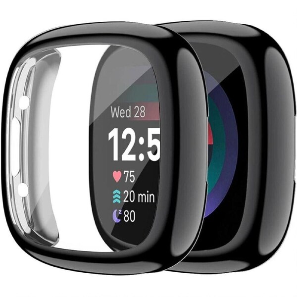 Black Fitbit Versa 4 / Sense2 Case Cover Screen Protector Full Coverage Watch
