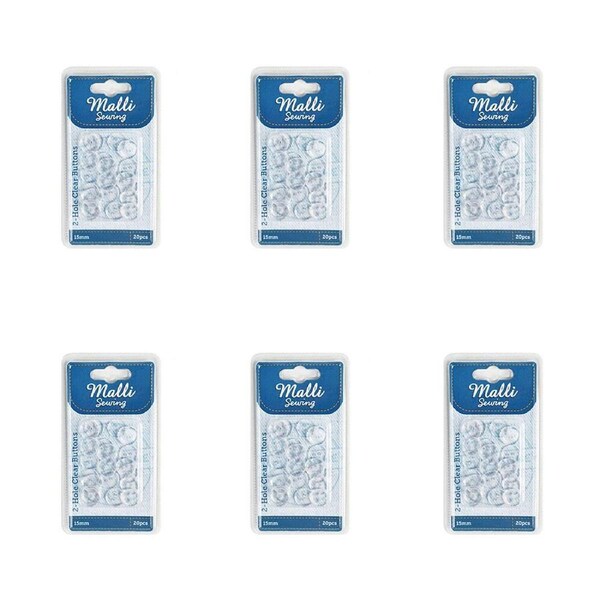 6x 20pc Malli Sewing Clear Plastic Sewing Dressmaking Garment Round Buttons 15mm