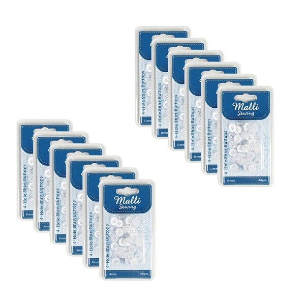 12x 40pc Malli Sewing Classic Sewing Dressmaking Buttons Round 11mm White