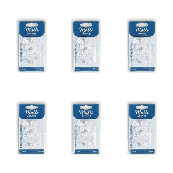 6x 40pc Malli Sewing Classic Plastic Sewing Dressmaking Buttons Round 11mm White