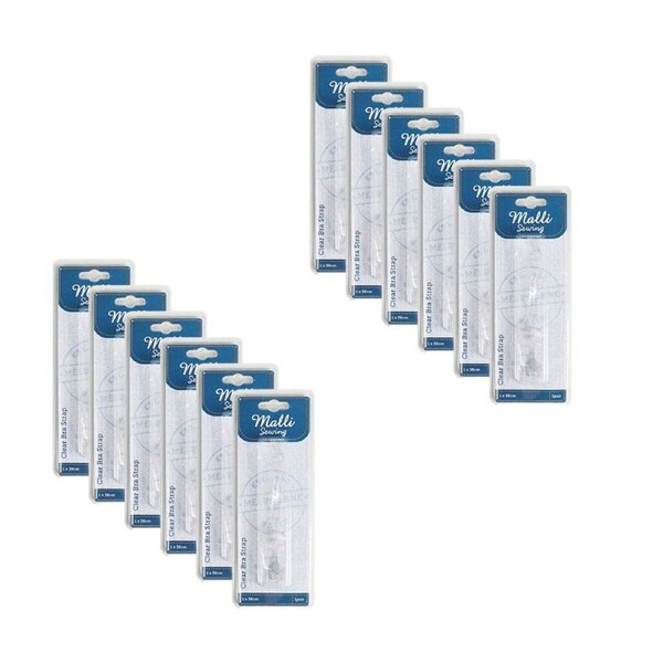 12PK Malli Sewing 1-Pair Adjustable Clear Replacement Bra Straps 121x38cm