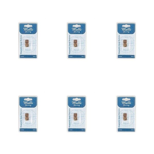 6PK Malli Sewing Sew On Magnetic Metal Snap Buttons Fasteners 14mm Assorted