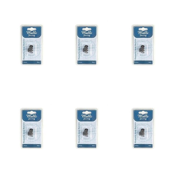 6PK Malli Sewing No Sew Magnetic Metal Snap Buttons Fasteners 14mm Assorted