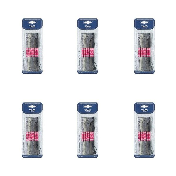 6x 6pc Malli Grey 8M Sewing Embroidery Cross-Stitch Thread
