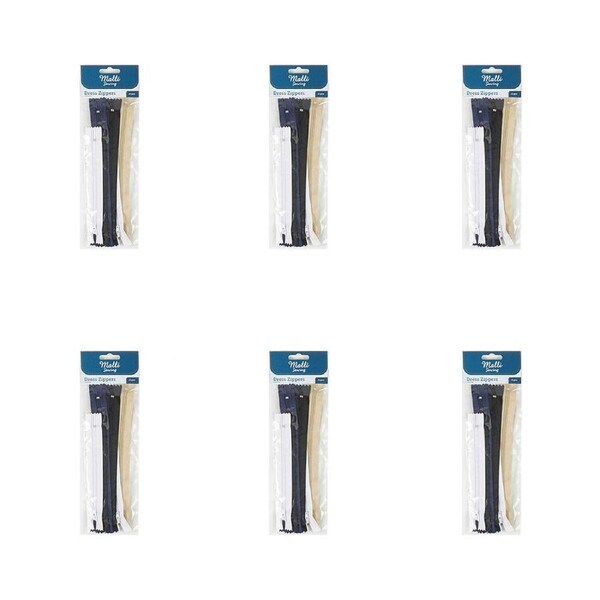 6PK Malli Sewing Nylon Dress/Skirt Close-End Garment Craft Zippers Set Assorted