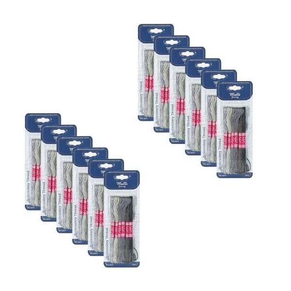 12x 6pc Malli Grey 8M Sewing Embroidery Cross-Stitch Thread