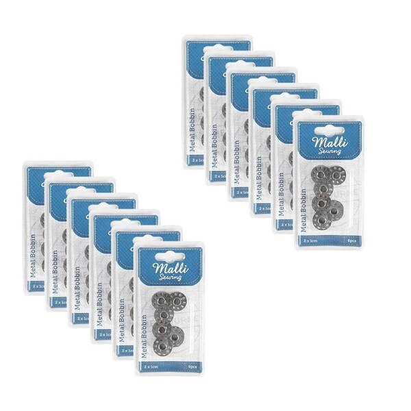 12x 6pc Malli Sewing Metal Compact Sewing Bobbins Thread Storage Spools 2cm Grey