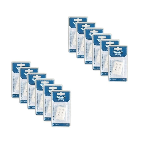 12x 3pc Malli 1232x55mm Assorted 2-Hook Adjustable Bra Extender