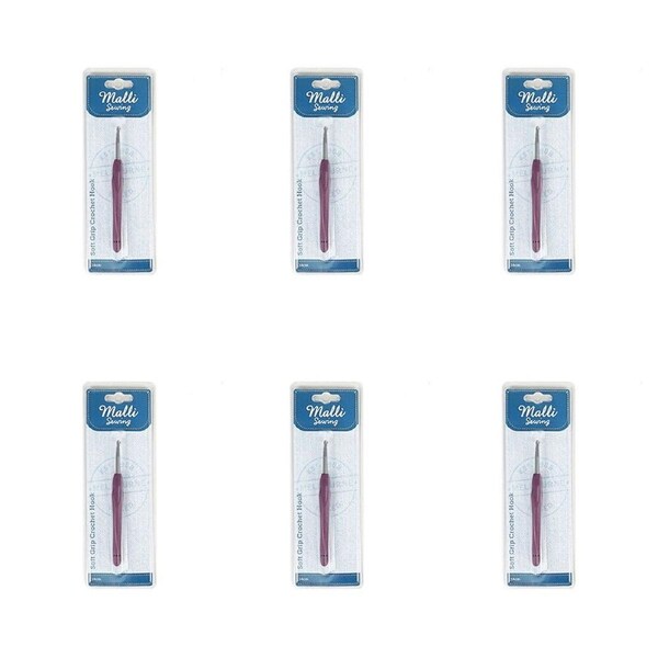 6PK Malli Metal/Plastic Soft Grip Crochet Hook Yarn Knitting Tools 140mm