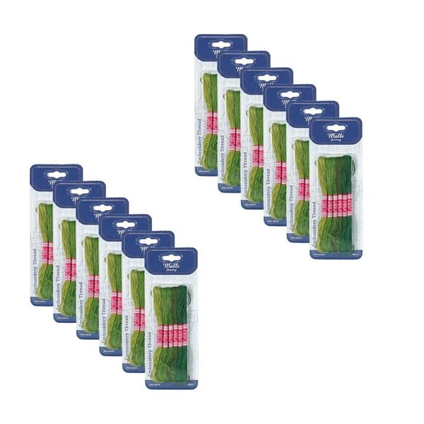 12x 6pc Malli Green 8M Sewing Embroidery Cross-Stitch Thread