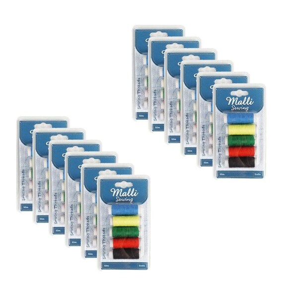 12PK 5pk Malli Sewing Coloured All Purpose Sewing Thread Spool Kit 50M Assorted