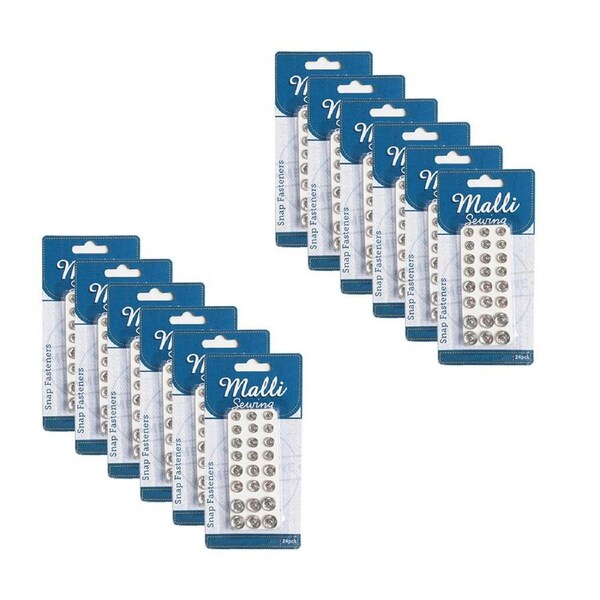 12x 24pc Malli Sewing Snap Buttons Metal Garment Fasteners Assorted Sizes Silver
