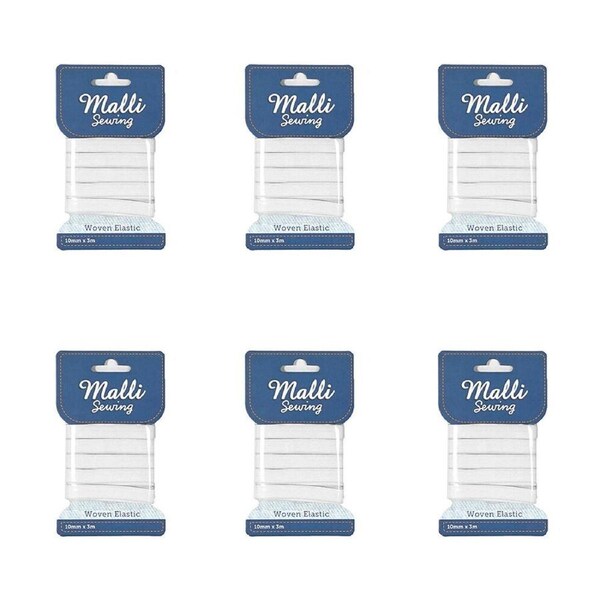 6PK Malli Sewing Soft Elastic Band Flexible DIY Sewing Cord 10mm x 3M Assorted
