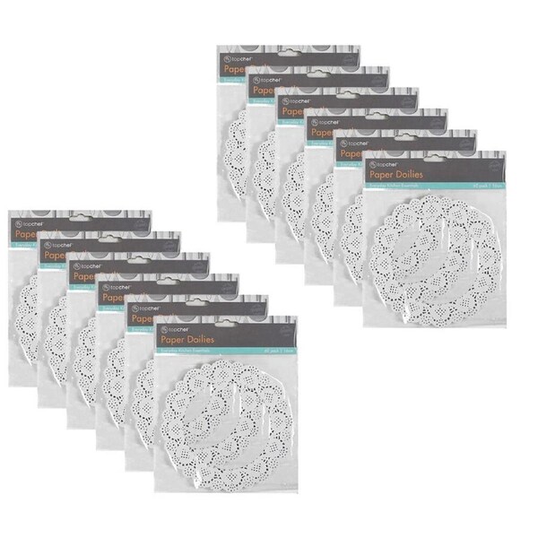 12x 60pc TopChef Paper Doilies Round Disposable Placemats/Coasters 16cm White