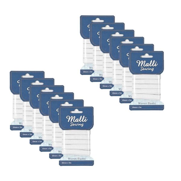 12PK Malli Sewing Soft Elastic Band Flexible DIY Sewing Cord 10mm x 3M Assorted