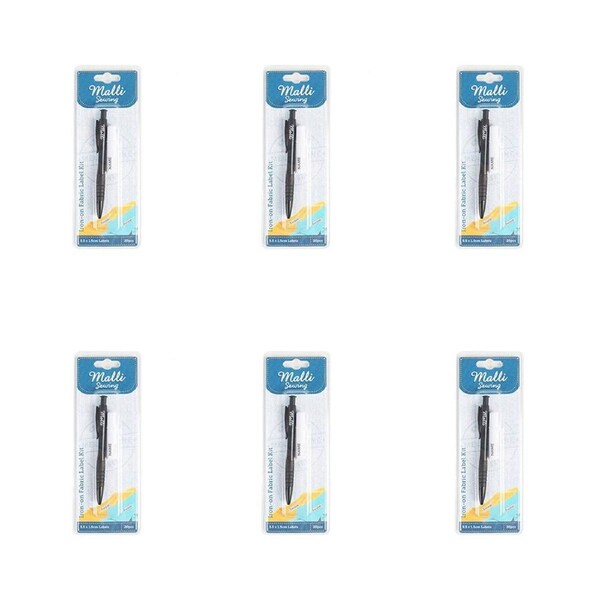 6PK Malli Sewing Iron-On Fabric/Garment Name Label & Pen Kit 5.5x1.5cm Black
