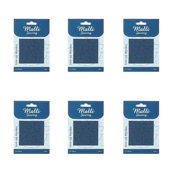 6PK Malli Sewing Polycotton Iron-On Mender Fabric Repair Patch 1224x9cm Blue
