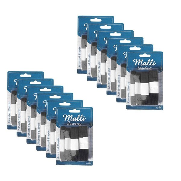 12x 4pc Malli Sewing Elastic Flexible Sewing Bands Waistband Assorted Sizes
