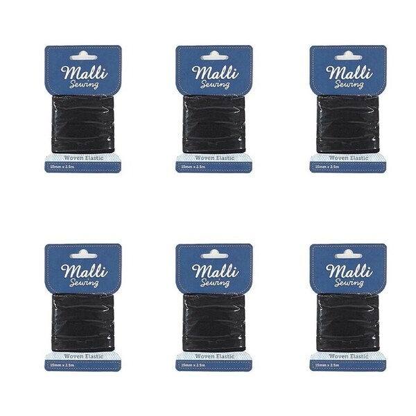 6PK Malli Sewing Soft Elastic Band Flexible DIY Sewing Cord 15mm x 2.5M Assorted