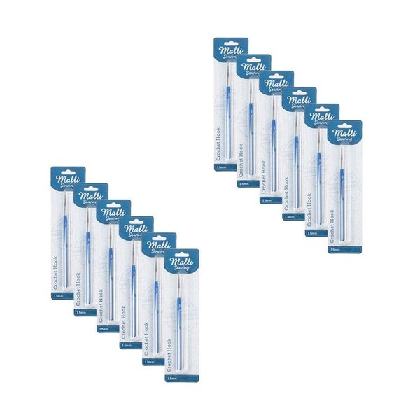 12PK Malli Aluminium Soft Grip Crochet Hook Yarn Crafting/Knitting Tools Asstd