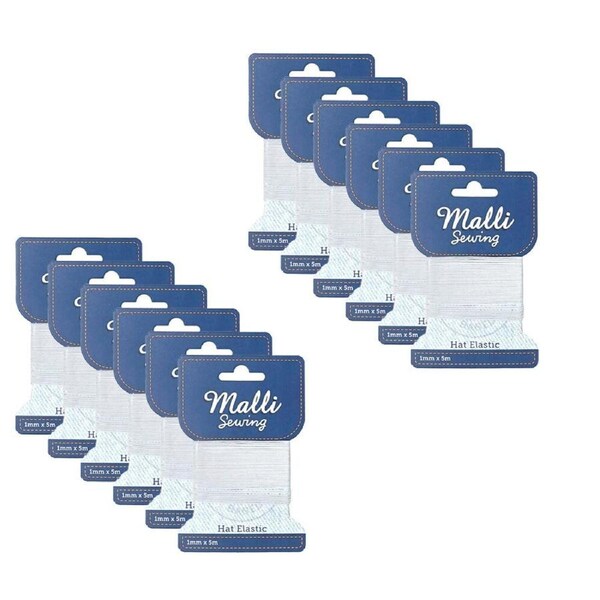 12PK Malli Sewing Round Hat Polyester/Latex Elastic Cord/String 1mm x 5M Asstd