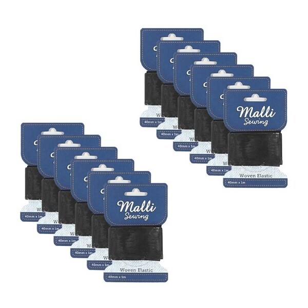 12PK Malli Sewing Soft Elastic Band Flexible DIY Sewing Cord 40mm x 1M Assorted