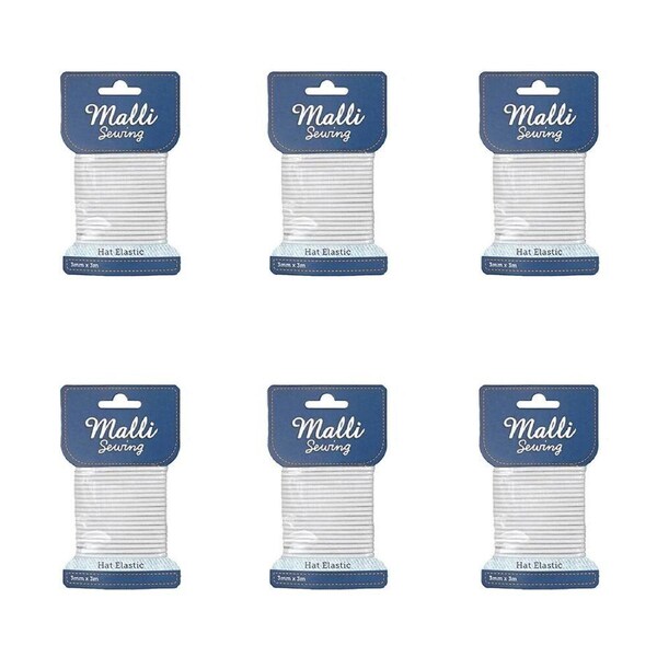 6PK Malli Sewing Round Hat Polyester/Latex Elastic Cord/String 3mm x 3M Assorted