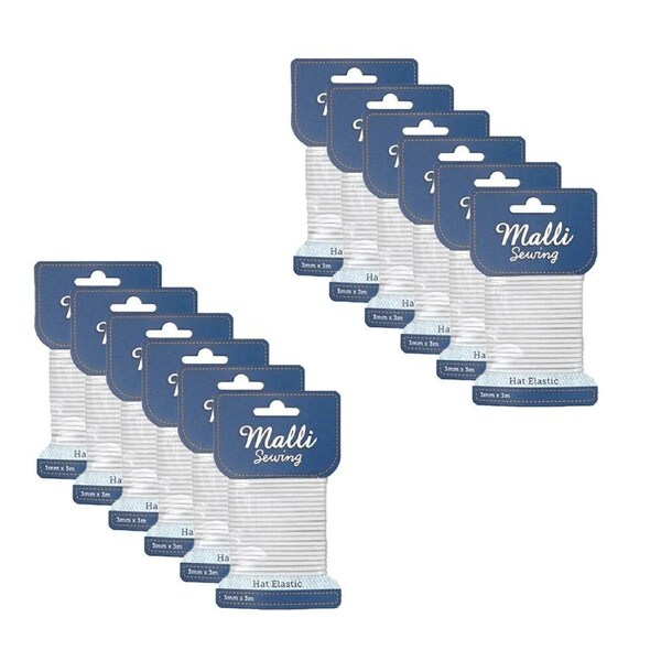12PK Malli Sewing Round Hat Polyester/Latex Elastic Cord/String 3mm x 3M Asstd