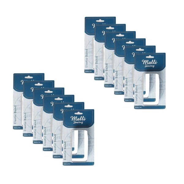 12PK Malli Braided Flat Portable Sewing Elastic Band Tape/Cord 4cm x 3m Assorted