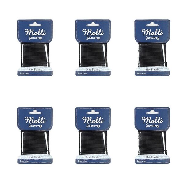 6PK Malli Sewing Round Hat Polyester/Latex Elastic Cord/String 2mm x 4M Assorted