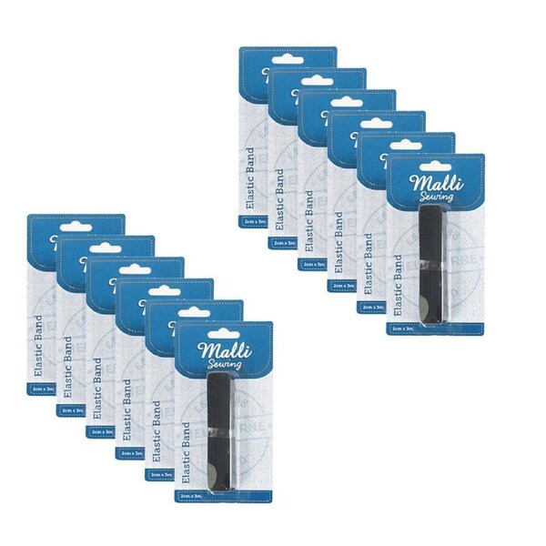 12PK Malli Braided Flat Portable Sewing Elastic Band Tape/Cord 2cm x 3m Assorted