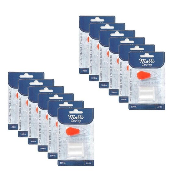 12PK Malli Sewing Invisible Nylon Thread w/ Threader Strong & Flexible 100m