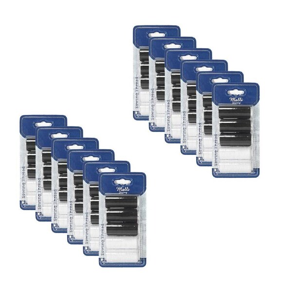 12x 5pc Malli 180M DIY Sewing Thread Spools Hand/Machine Sewing Black/White