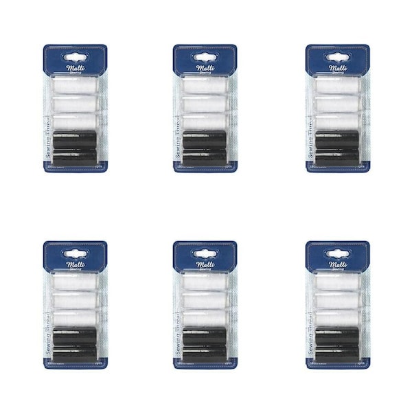 6x 5pc Malli 180M DIY Sewing Thread Spools Hand/Machine Sewing White/Black