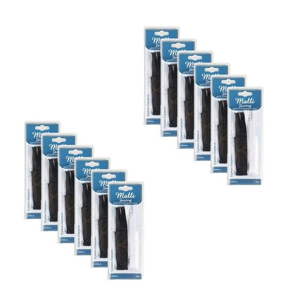 12x 2pc Malli Sewing Nylon/Metal Black & White Garment Replacement Zippers 20cm