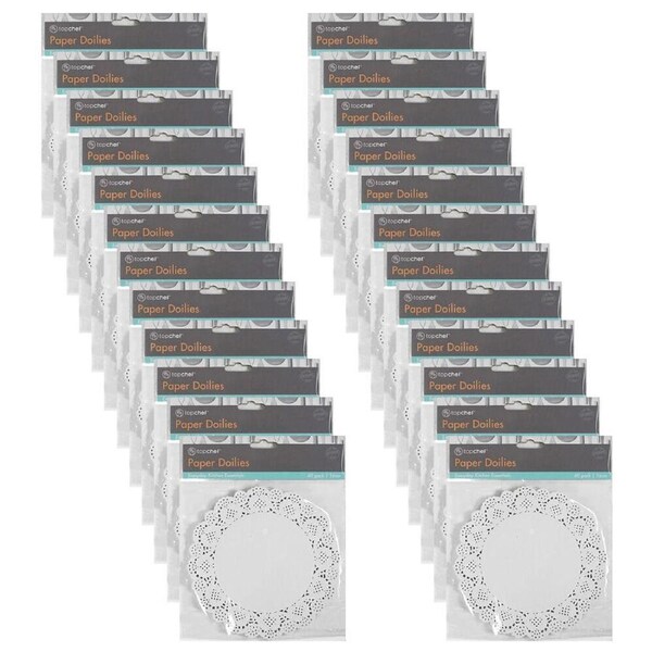 24x 60pc TopChef Paper Doilies Round Disposable Placemats/Coasters 16cm White