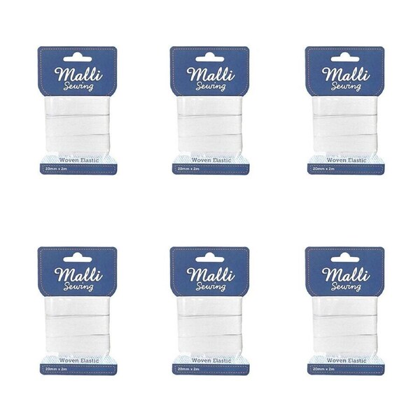 6PK Malli Sewing Soft Elastic Band Flexible DIY Sewing Cord 20mm x 2M Assorted