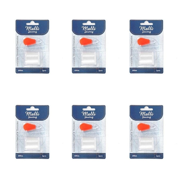 6PK Malli Sewing Invisible Nylon Thread w/ Threader Strong & Flexible 100m Clear