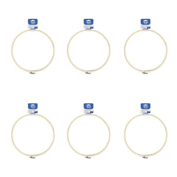 6PK Malli Sewing Round Wooden Embroidery/Cross Stitch DIY Fabric Hoop 25cm Brown