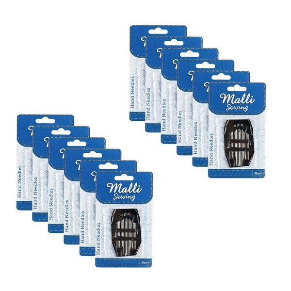 12x 30pc Malli Sewing Metal Sewing/Tailoring Hand Needles Silver Assorted Sizes