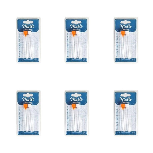 6x 2pc Malli Sewing Plastic Sewing Needle Storage Container/Case 1x6cm Clear