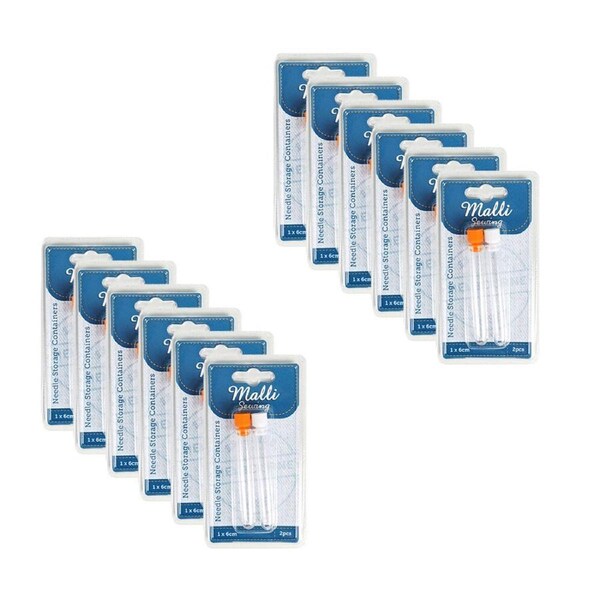 12x 2pc Malli Sewing Plastic Sewing Needle Storage Container/Case 1x6cm Clear