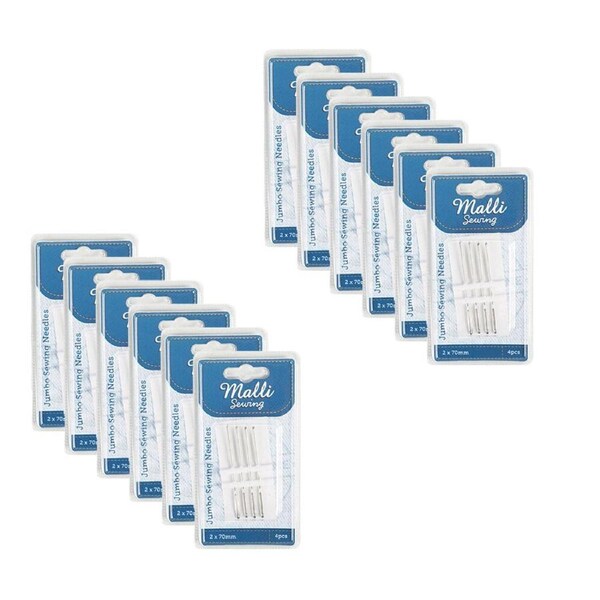 12x 4pc Malli Sewing Easy Thread Metal Jumbo DIY Sewing Needles 2x70mm Silver