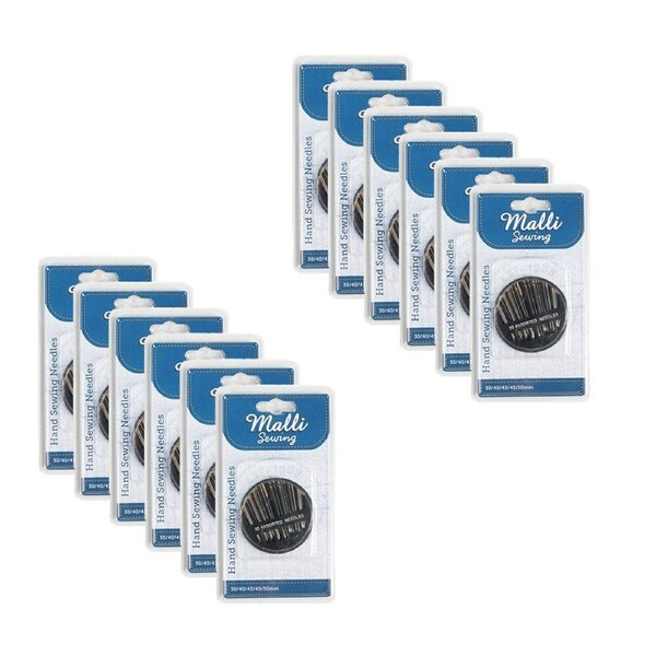 12PK Malli Sewing Metal Hand Sewing Tailoring Needles Set Silver Assorted Sizes