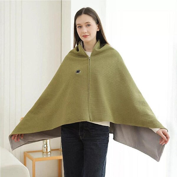 USB Electric Heated Throw Blanket Warm Poncho Wrap Blanket Portable Heated Shawl (Green)
