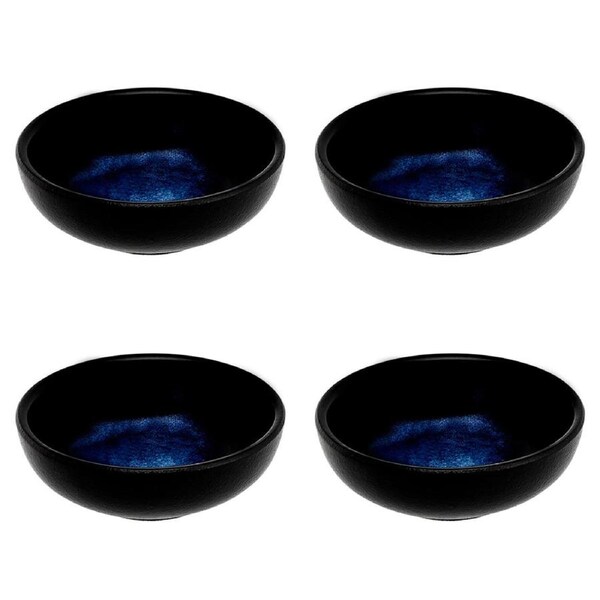 4x Maxwell and Williams Caviar Midnight Round Sauce Dish Porcelain 7cm