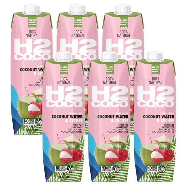 H2 Coco 1L Coconut Water & Lychee 6 Pack