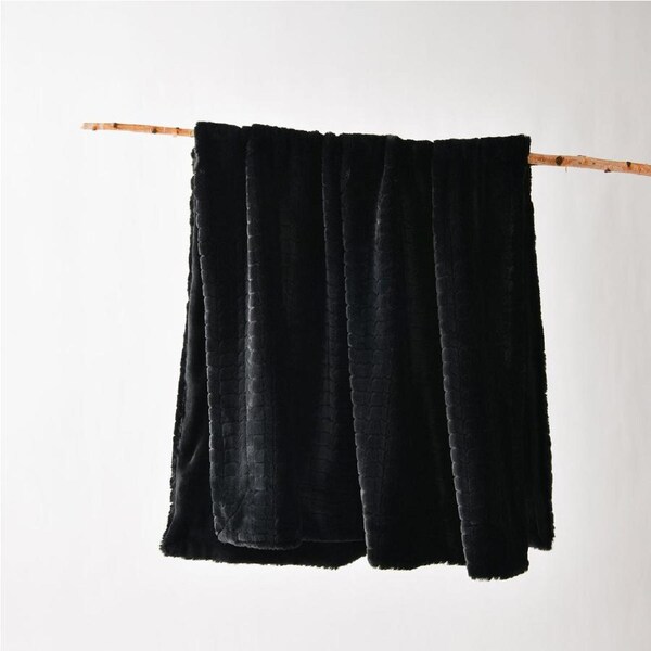 Bianca Tambar Black Faux Fur Throw Rug 130 x 170 cm